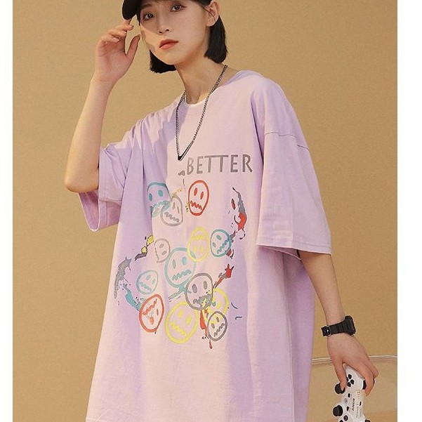 Áo thun tay lỡ nam nữ, áo phông unisex form rộng chất cotton mát mịn thấm hút mồ hôi in hình mặt cười | BigBuy360 - bigbuy360.vn