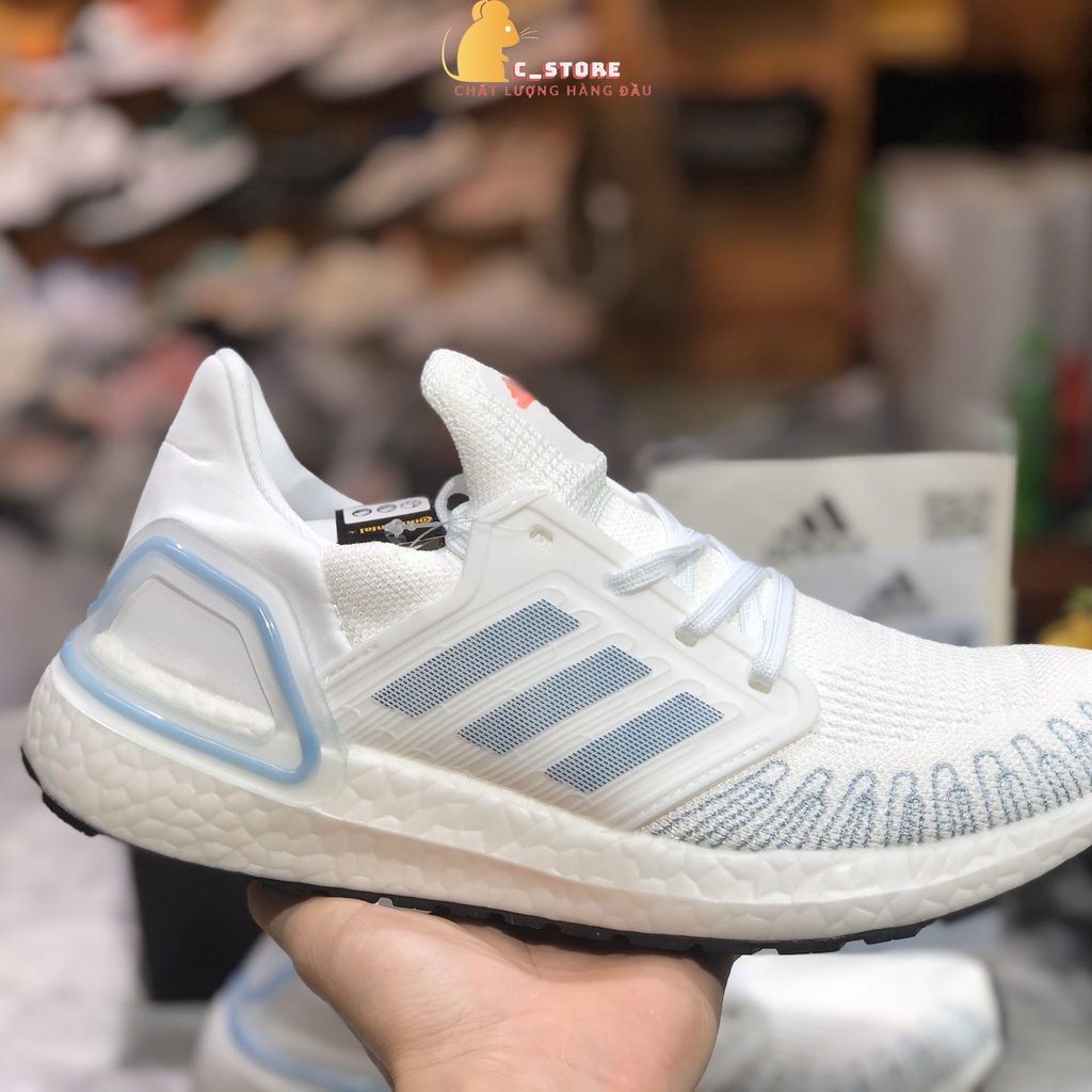 Giày thể thao nam nữ Adidas Ultra Boost trắng viền gót xanh chuẩn 1.1