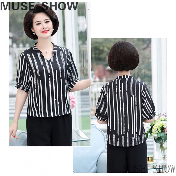 Set Áo chiffon Ngắn Tay Và Đầm Yếm Thời Trang Cho Phụ Nữ Trung Niên