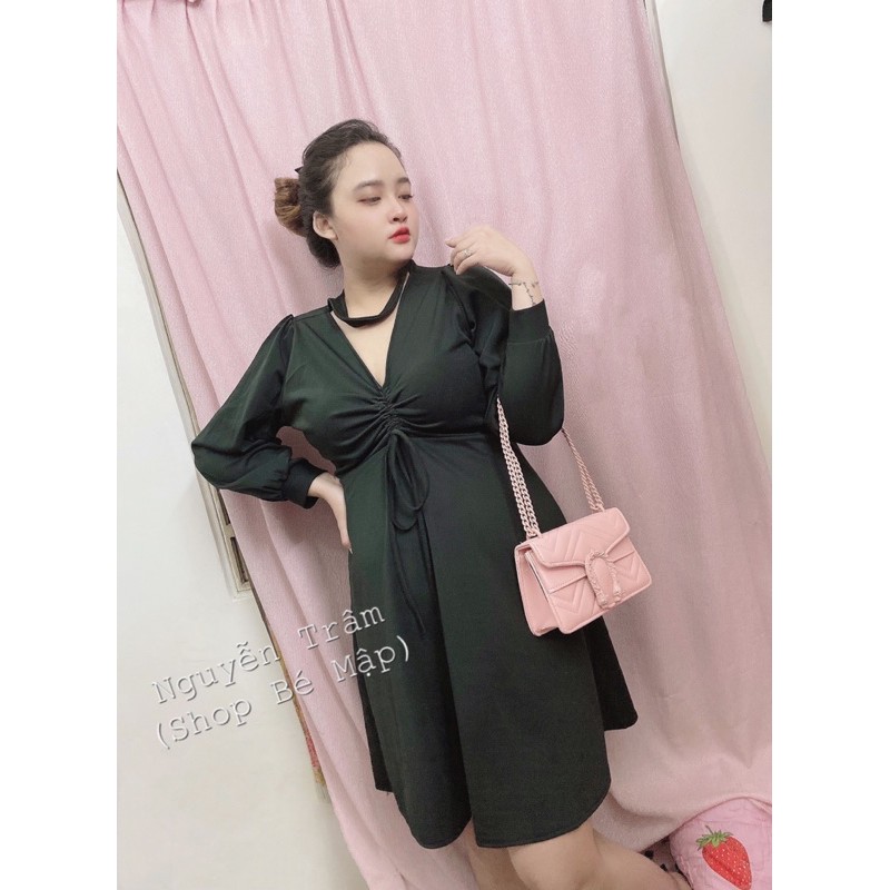 Đầm Xoè Tay Dài Rút Dây Giữa Cổ Choker BigSize 65-85Kg [Hình Thật Chính Chủ] | BigBuy360 - bigbuy360.vn