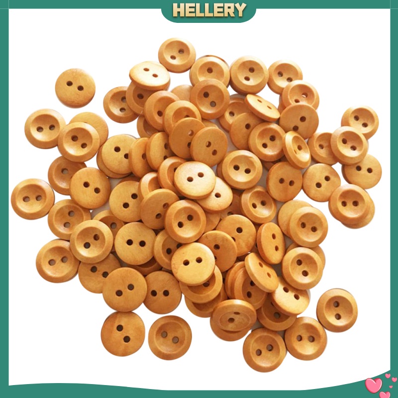 Gói 100 Nút Gỗ Tròn 2 Lỗ 15mm Dành Cho May Vá