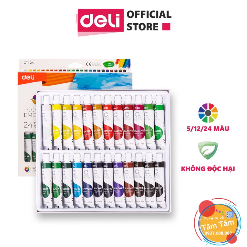[ TÂM TÂM ]-Màu Gouache dạng tuýp 12ml Deli Mã hàng EC11, Màu Deli -