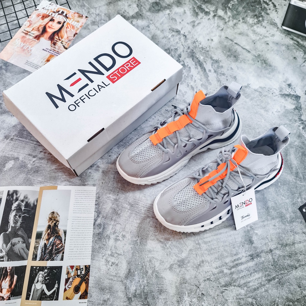 Giày Thể Thao Nam MENDO - Giày Sneaker Màu Đen - Xám, Giày Thể Thao Form Ôm Chân, Thoải Mái - G5160