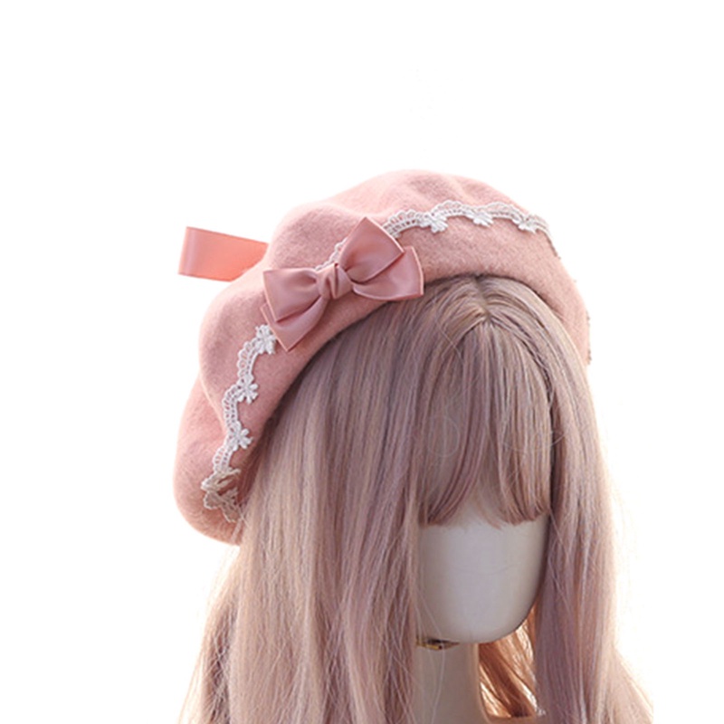 Mũ Beret Đính Nơ Phong Cách Lolita Dễ Thương Cho Nữ