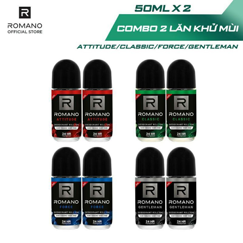 combo 2 chai lăn khử mùi romano 50ml