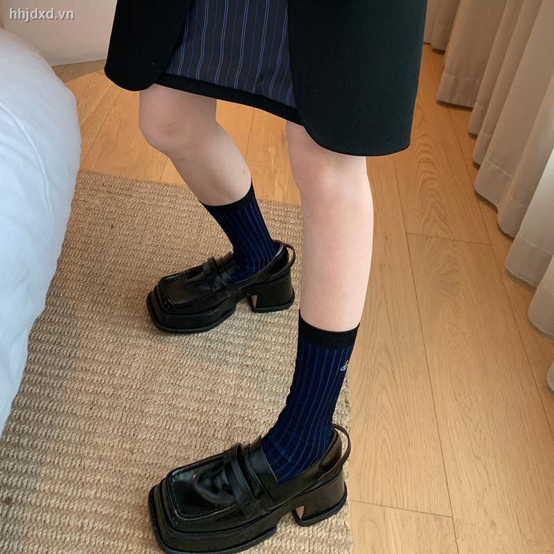 Giày Đế Xuồng Mũi Vuông Màu Đen Phong Cách Cổ Điển Anh Quốc 2020 Cho Nữ