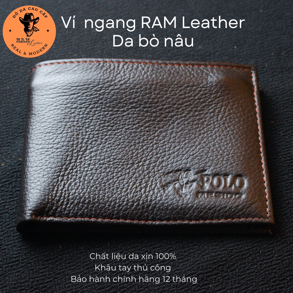 Ví nam da bò màu nâu dáng ngang - RAM Leather