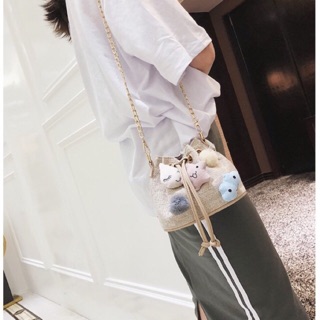 Túi đeo chéo dây rút nữ tính ( ẢNH THẬT + video)