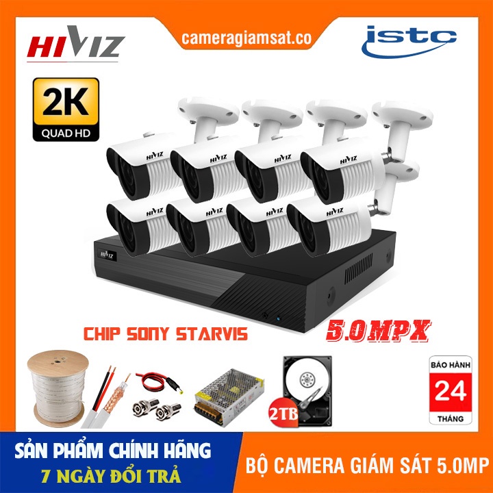 ⚡️FREESHIP⚡️BỘ 8 CAMERA GIÁM SÁT HIVIZ PRO 5.0MP [2K] SIÊU NÉT, KÈM HDD &amp; KÈM ĐỦ PHỤ KIỆN LẮP ĐẶT - HÀNG CHÍNH HÃNG