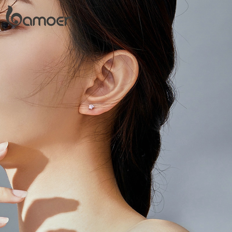 Bông Tai Bamoer Sce781 Bằng Bạc 925 Chống Dị Ứng Hình Dạng Móng Vuốt Mèo Màu Hồng
