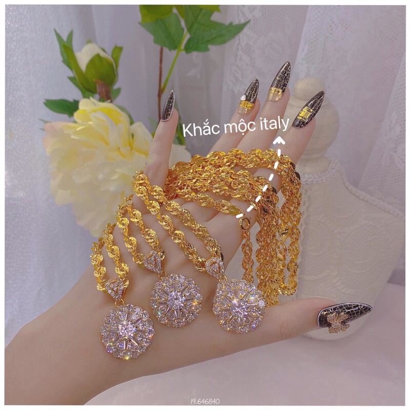 Dây chuyền xoắn lá kèm mặt đá cao cấp siêu sáng siêu bền