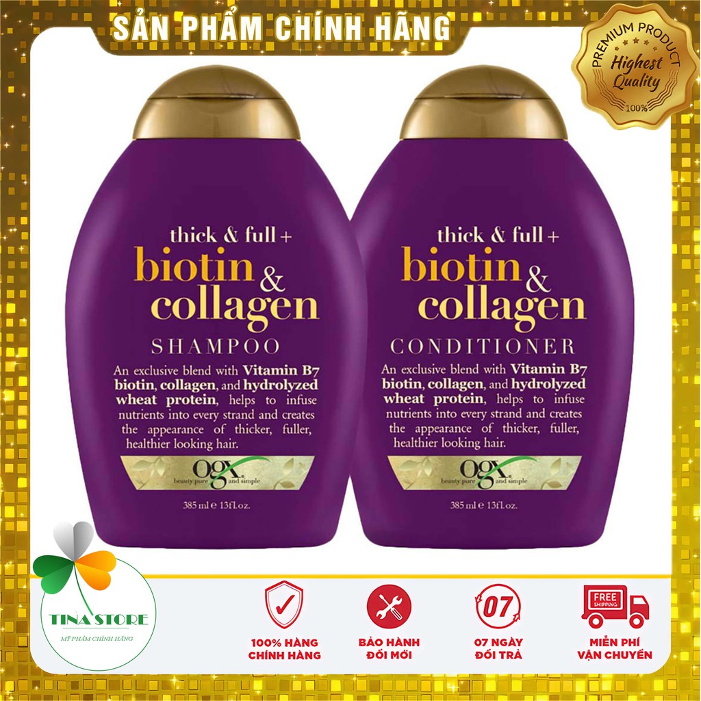 Miễn Ship🔥Cặp Dầu Gội Xả Biotin Collagen OGX 385ML | Mọc Tóc Ngăn Rụng Tóc, Giúp Tóc Chắc Khỏe | Hàng Chính Hãng