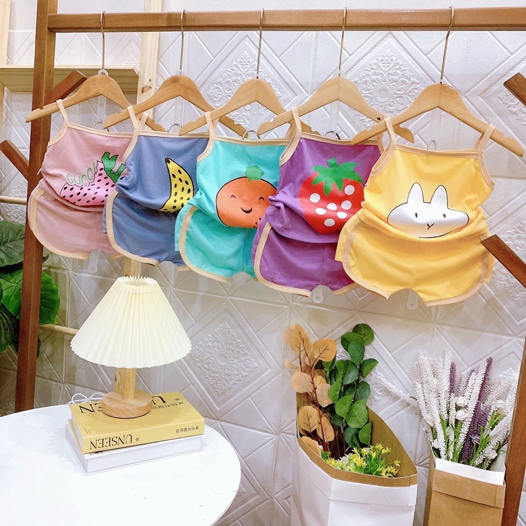 Bộ 2 dây cotton HOA QUẢ ngộ nghĩnh cho bé gái 6-16kg, nhiều màu lựa chọn - BO93