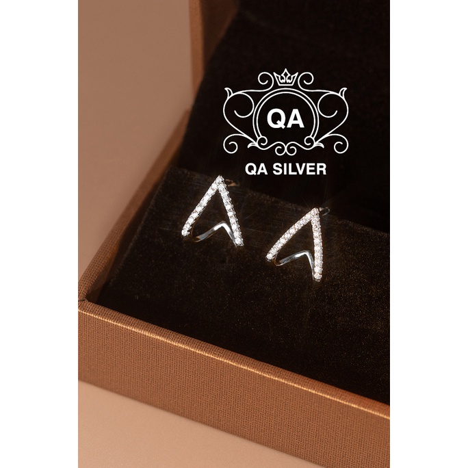 Bông tai bạc 925 trái tim khuyên tai nữ đính đá kẹp vành S925 HEART QA SILVER Earrings EA220503