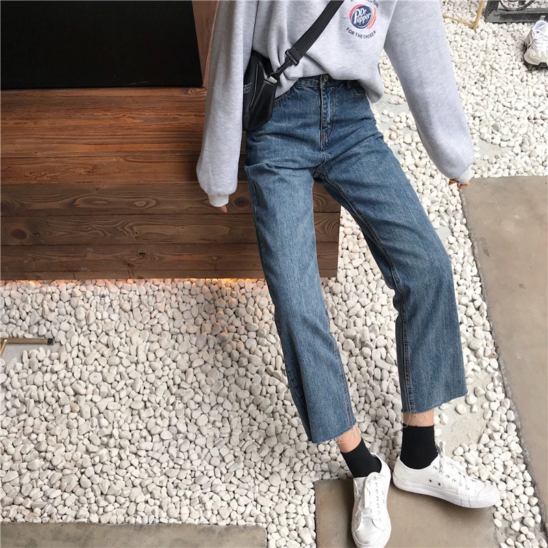 Quần Jeans Lửng Ống Rộng Phong Cách Hàn Quốc Cho Nữ
