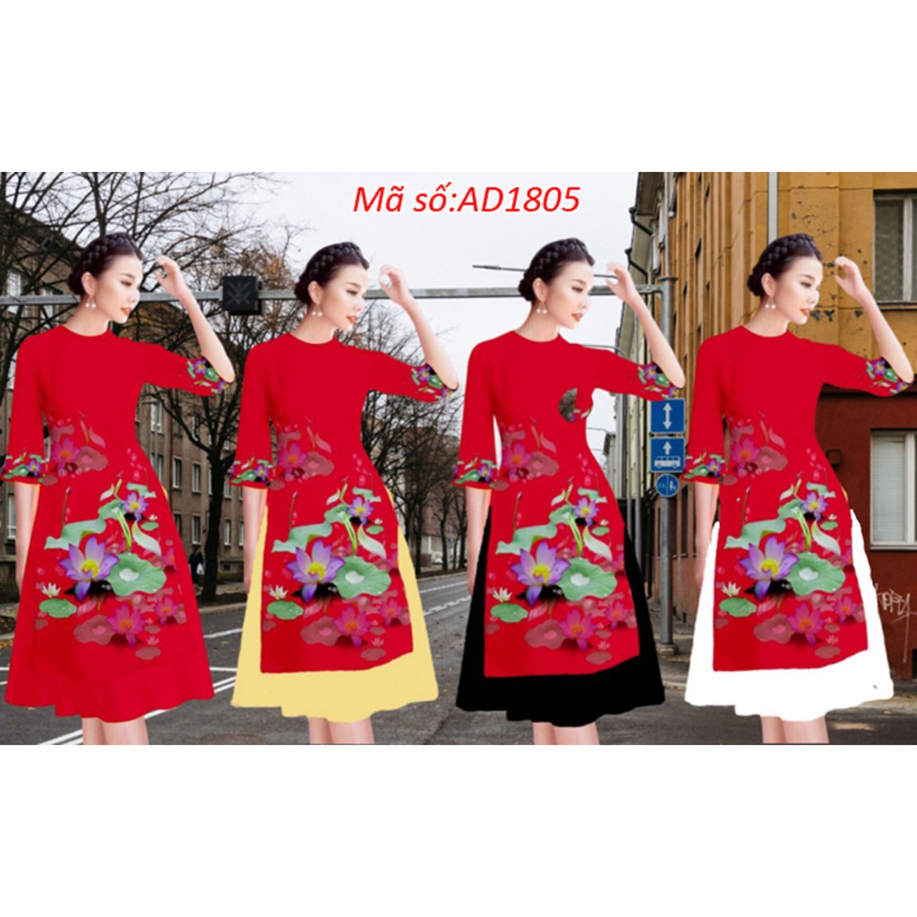 ⚡️ có big size 5XL ⚡️ AD1805 Set áo dài cách tân họa tiết hoa lá sen tím tay lỡ kèm váy