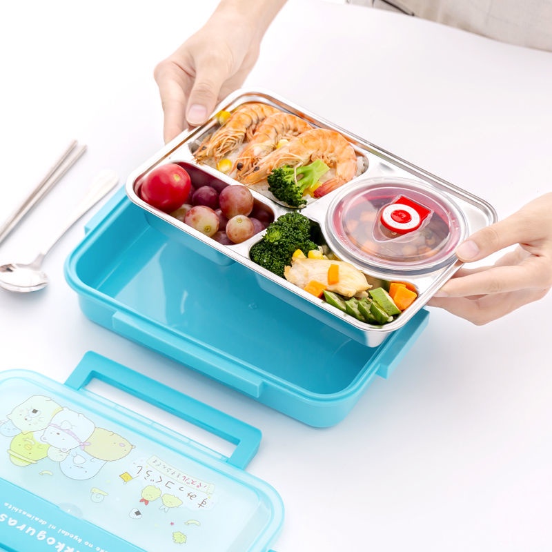 Hộp Cơm Trưa Cách Nhiệt Bằng Thép Không Gỉ 304 Chia Ngăn Họa Tiết Hoạt Hình Dễ Thương Cho Bé Gái Tiểu Học