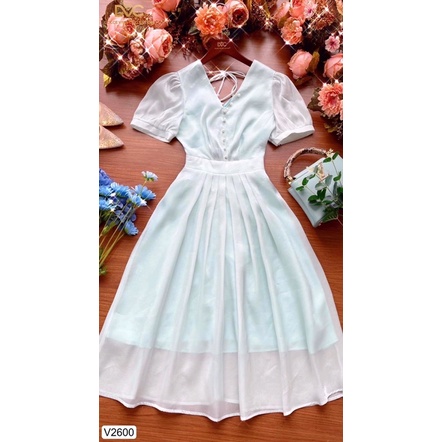 V2600 - váy voan xoè màu xanh nhạt