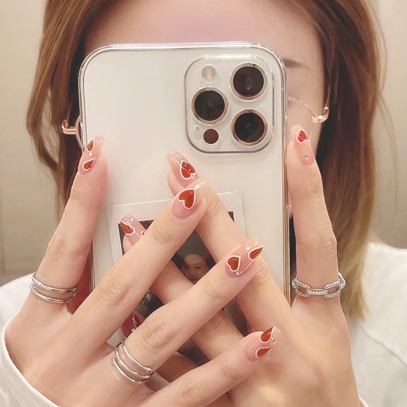móng giả đính đá Hin Nail form vuông dài trái tim