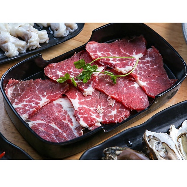 Khay đựng sushi,đồ ăn lẩu, nướng BBQ chữ nhật nhựa Melamine đen bóng Size 24x 14x 3cm