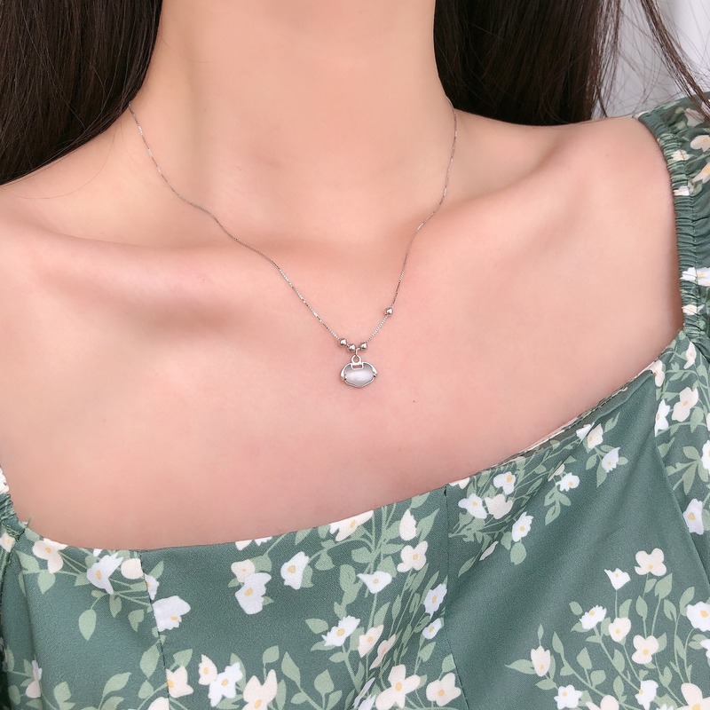 [Ready Stock]Women's 925 Silver Necklace with Inlaid Jade