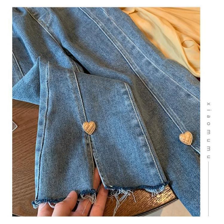 Quần Jeans Ống Loe Hình Trái Tim Thời Trang Mùa Thu Mới 2022 Dành Cho Bé Gái