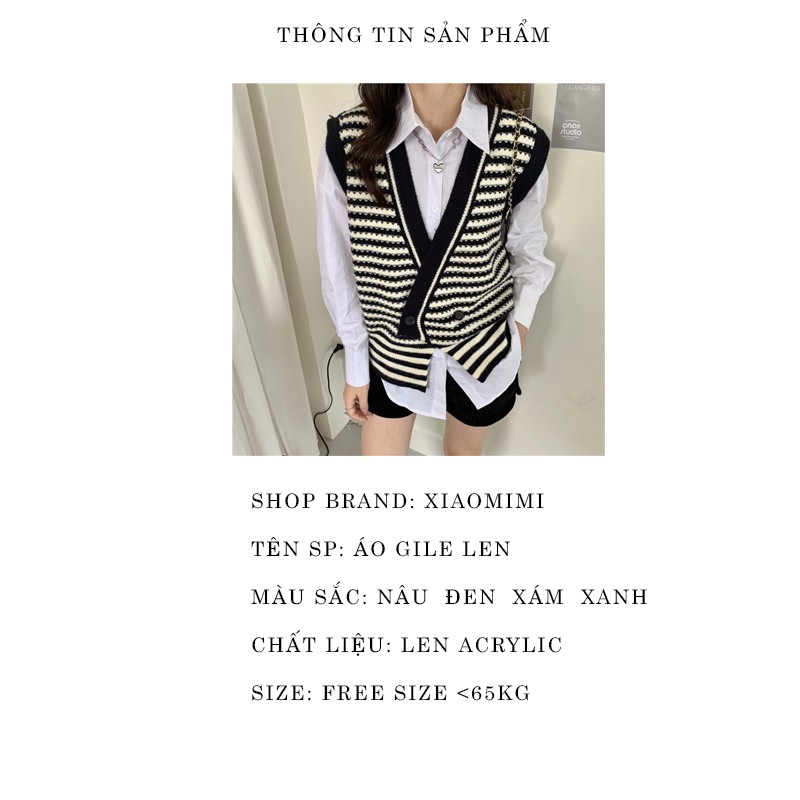 Áo gile len cổ V dáng rộng kẻ sọc ngang phong cách Hàn Quốc cho nữ XIAOMIMI CC55222252