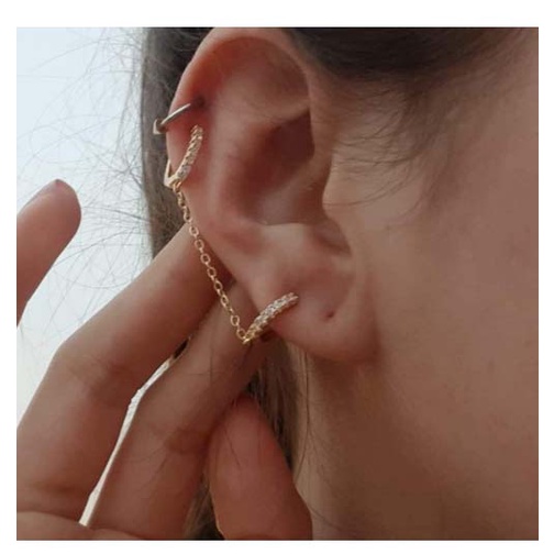 Khuyên tai xỏ hai lỗ phối dây xích thời trang cho nữ