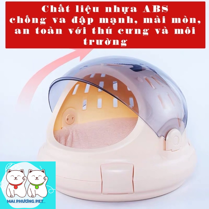 Lồng phi hành gia kết hợp ổ nệm nhựa cho chó mèo Màu Be cho chó mèo dưới 4kg đầy đủ phụ kiện