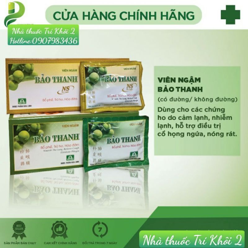 Viên ngậm Bảo Thanh có đường ( màu xanh) và không đường( màu vàng)- gói 5 viên