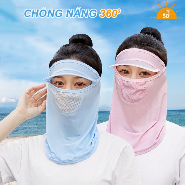 Khẩu trang chống nắng Băng lụa dành cho nữ ngoài trời - khăn che mặt chống tia cực tím đội đầu có vành