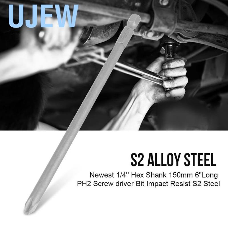 Ujew Newest 1/4'' Hex Shank 150mm 6''Long PH2 Screw driver Bit Impact Resist S2 Steel