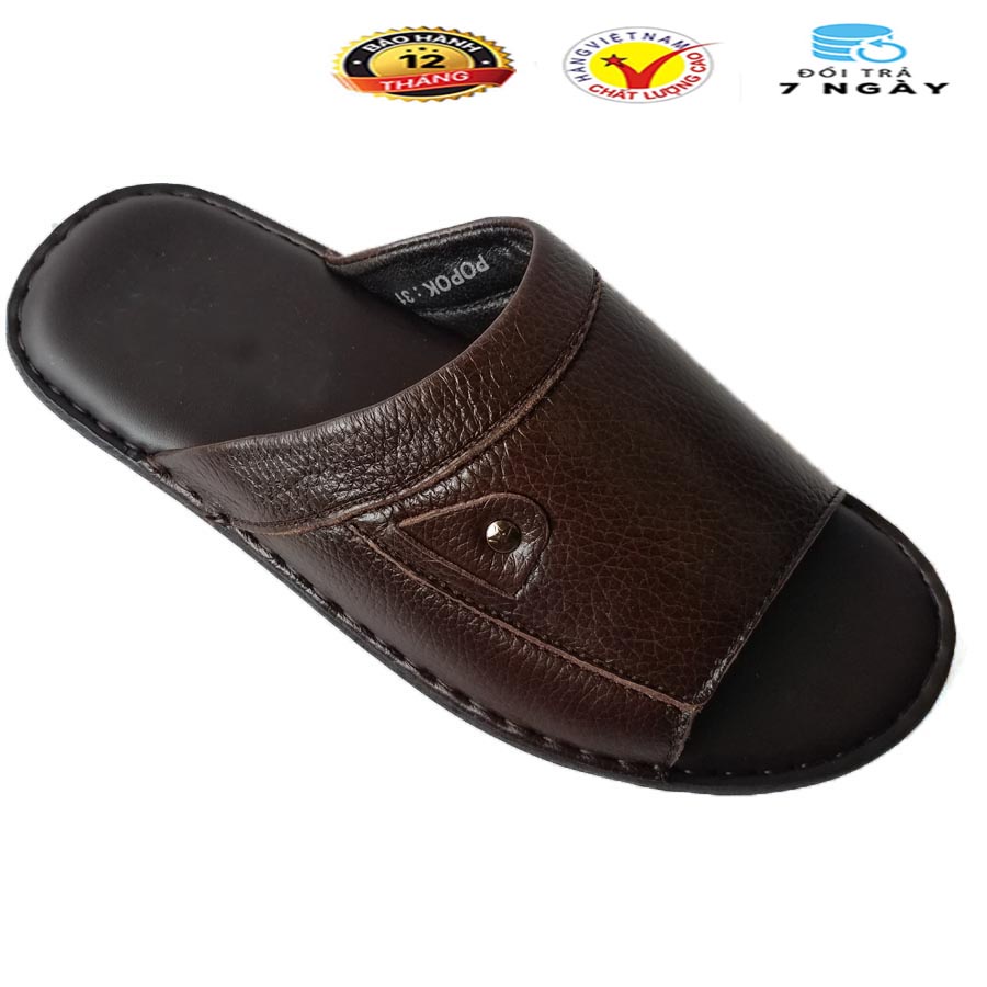 Dép Da Nam Da Bò Thật, Dép Nam Quai Ngang HKT Shop Da Bò Thật Cao Cấp DN103
