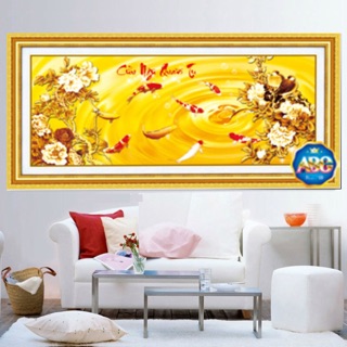 Tranh đính đá cửu ngư quần hội 160x70cm