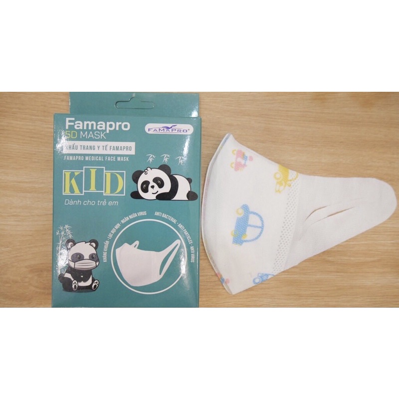 Thùng 100 hộp khẩu trang 5d cho bé/khẩu trang 5d quai vải Famapro (10 cái/hộp)