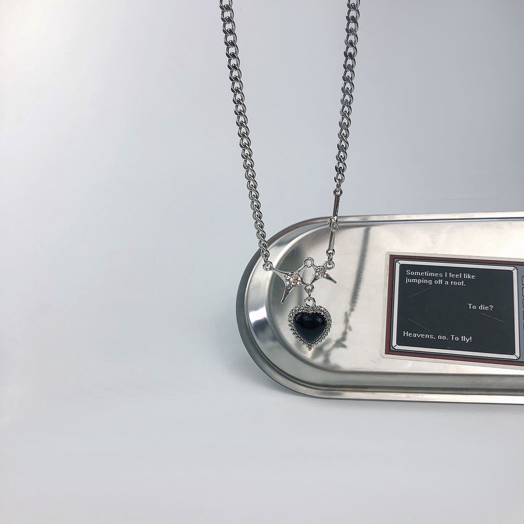 Vòng Cổ Choker Hình Ngôi Sao/Trái Tim Màu Đen Lấp Lánh Phong Cách Hàn Quốc