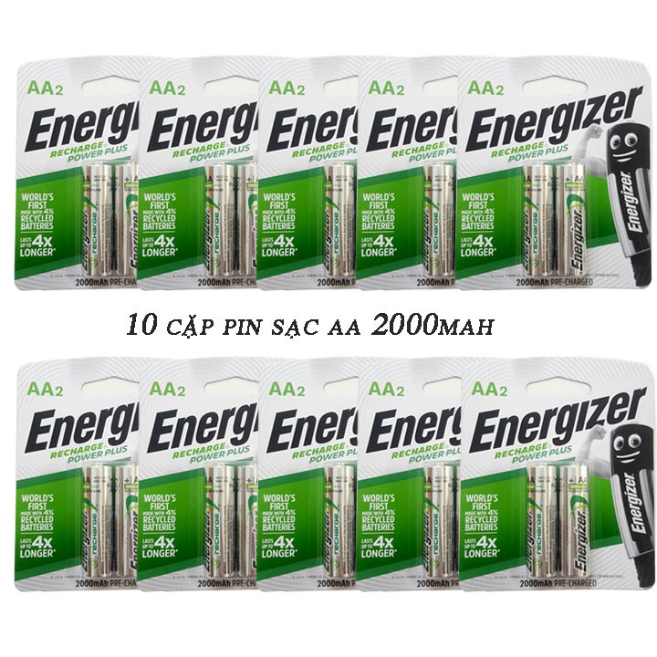 10 vỉ pin sạc AA Energizer 2000mah, pin sạc tiểu AA HR6