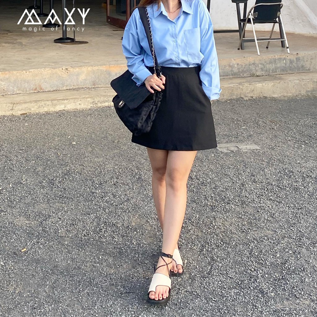 Áo sơ mi nữ form rộng có túi blue pocket shirt Maxy Workshop