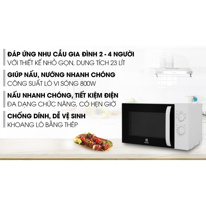 [Mã ELHADEV giảm 4% đơn 300K] Lò vi sóng để bàn Electrolux EMM23K18GW 23 lít