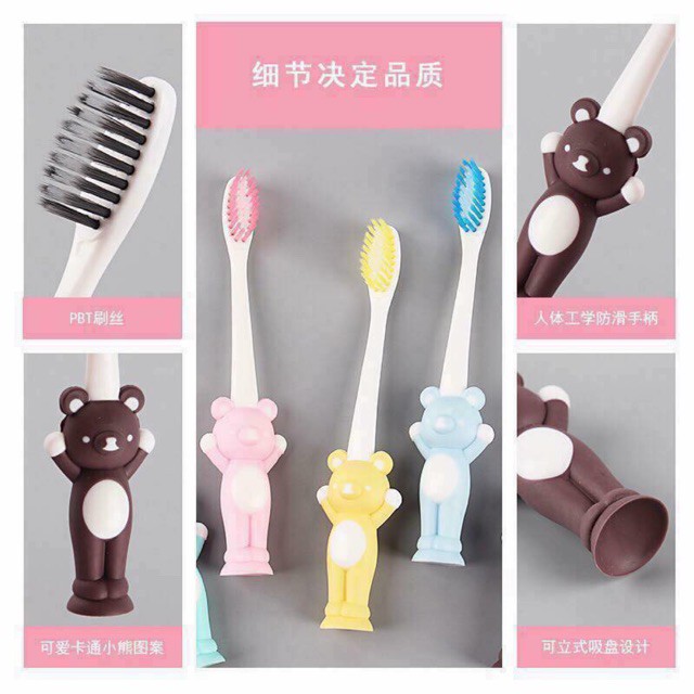 COMBO 4 BÀN CHẢI ĐÁNH RĂNG CHO BÉ HÌNH GẤU SIÊU CUTE VỚI 4 MÀU KHÁC NHAU CỚ BỌC BẢO VỆ ĐẦU TIỆN LỢI