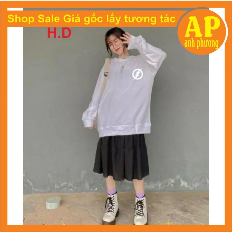 Bộ nỉ nữ Sweater vòng tròn phản quang + Chân váy 3 tầng nỉ hodie nam nữ unisex forn thụng