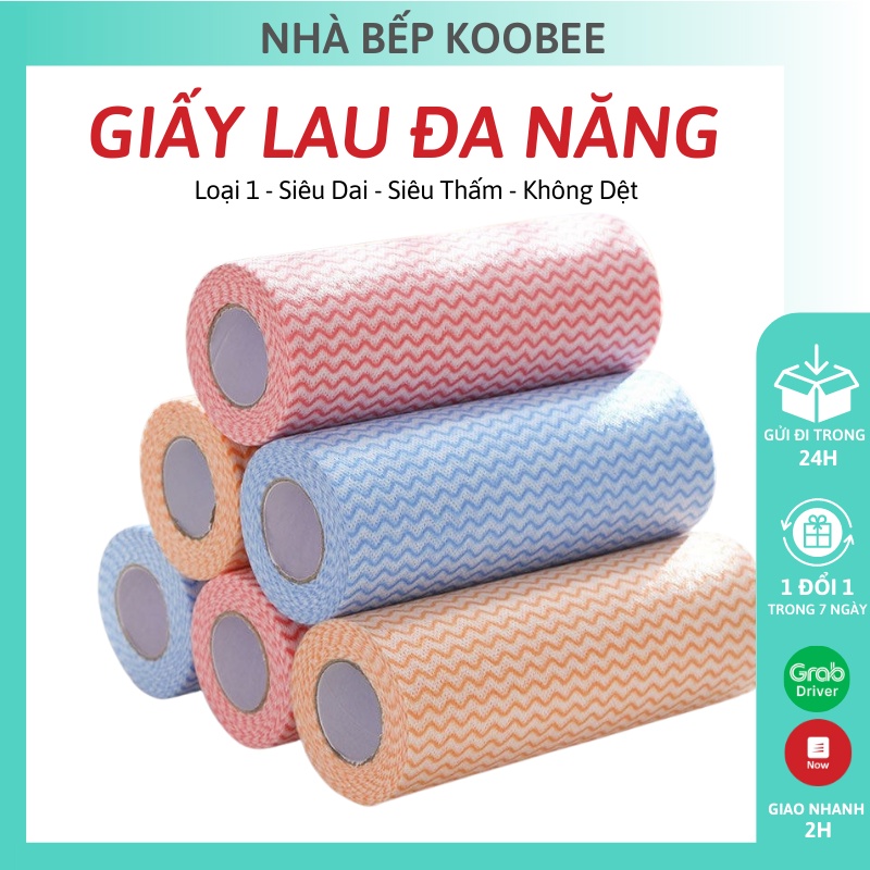 Cuộn giấy lau bếp đa năng 50 tờ - Giấy lau đa năng dai bền siêu thấm tái sử dụng KooBee (NB36)