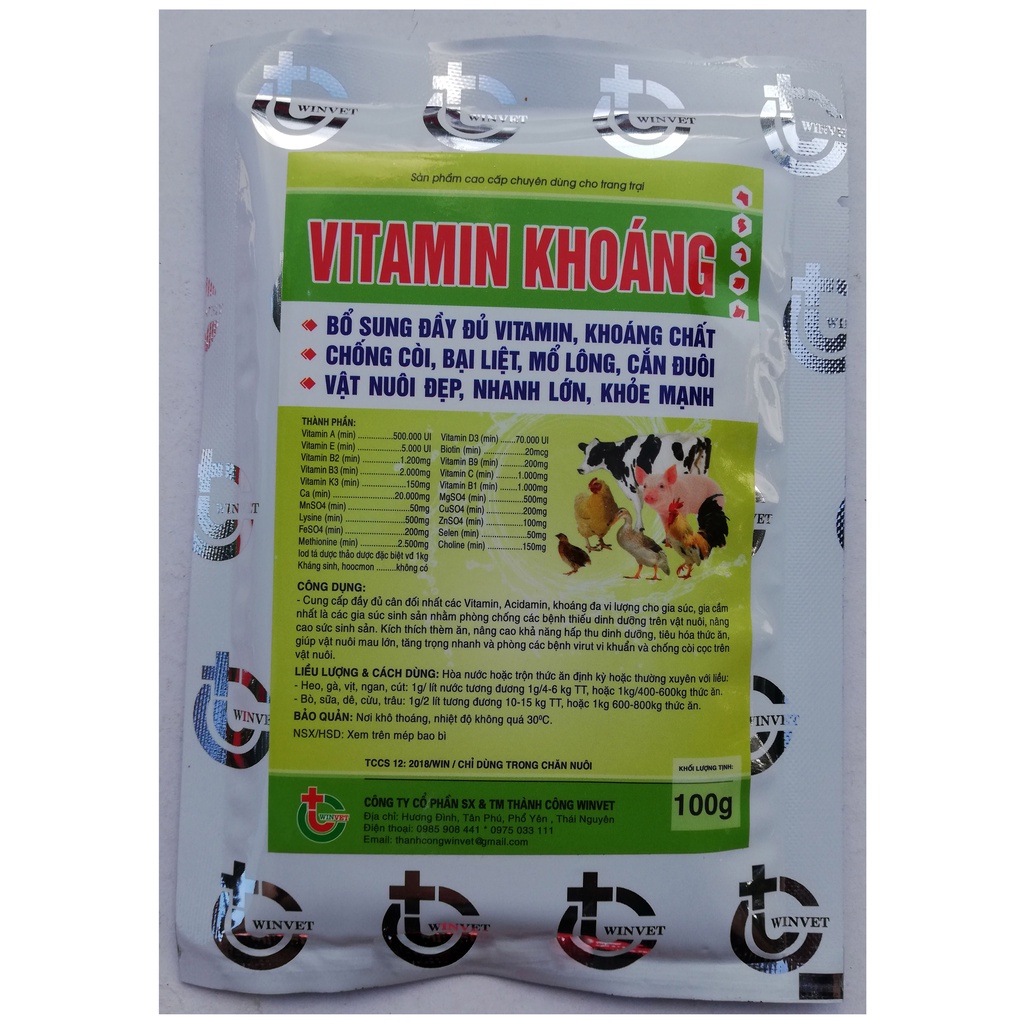 1 gói VITAMIN KHOÁNG 100g Bổ sung đầy đủ vitamin, khoáng chất cho vật nuôi