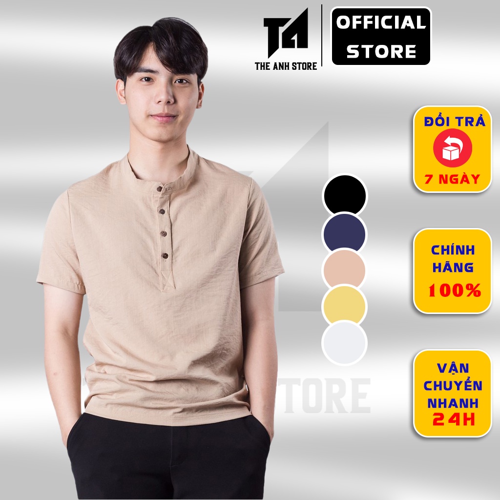 Áo đũi nam cổ tàu cộc tay, chất liệu đũi xước mềm mại thoáng mát, Áo thể thao nam ngắn tay AD.HH006