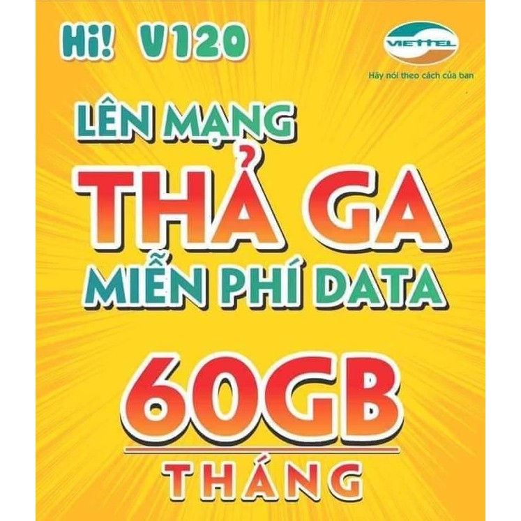 SIM V120 VIETTEL - TẶNG 2Gb TỐC ĐỘ CAO + 20 PHÚT GỌI NỘI MẠNG/NGÀY 50 PHÚT GỌI NGOẠI MẠNG/THÁNG