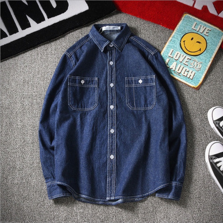 Áo sơ mi denim mỏng dài tay phong cách Hàn Quốc cho nam