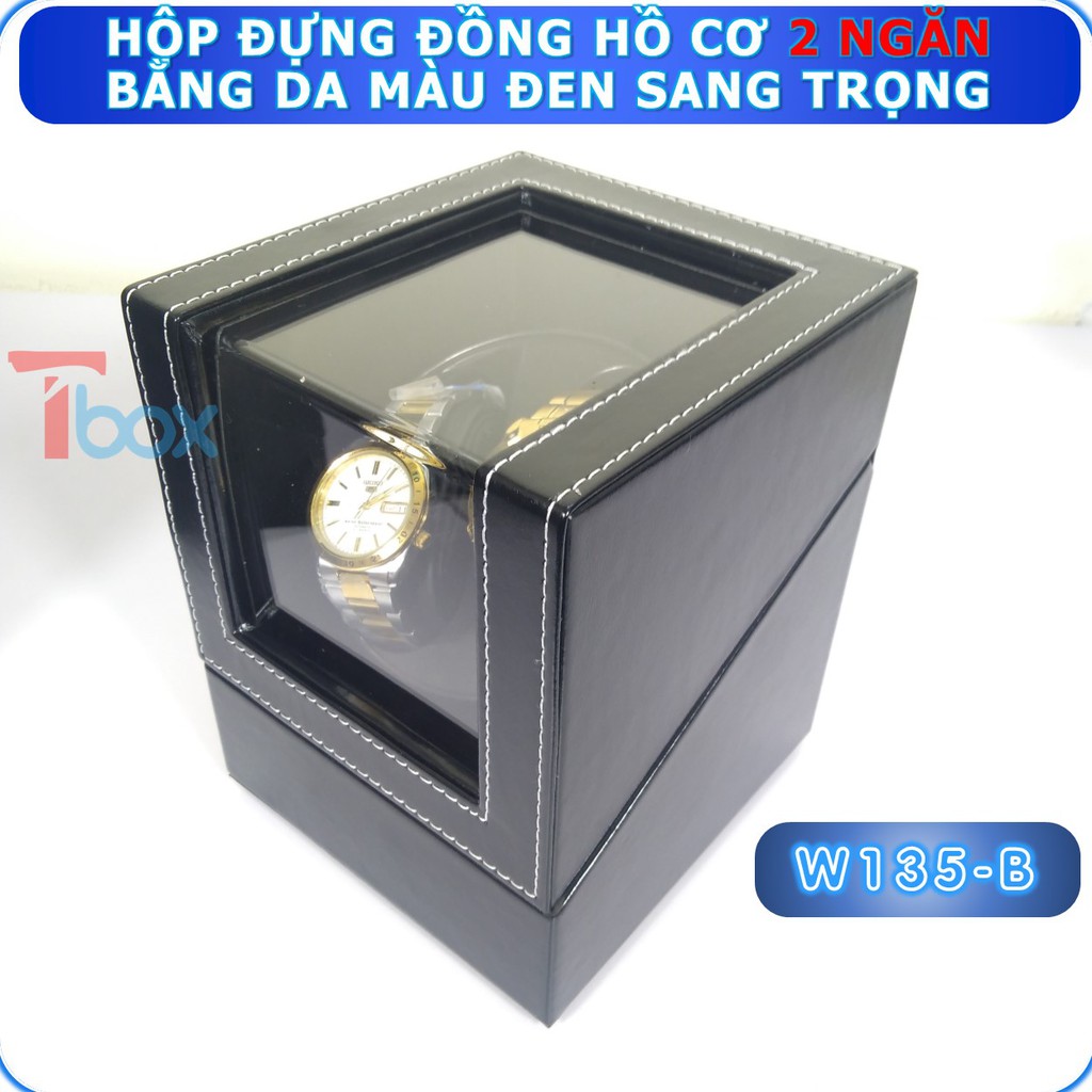 Hộp đựng Đồng hồ cơ 2 xoay Hộp xoay Đồng hồ cơ xoay 4 chế độ cao cấp Hộp lắc Đồng hồ cơ bằng gỗ màu đen piano sang trọng