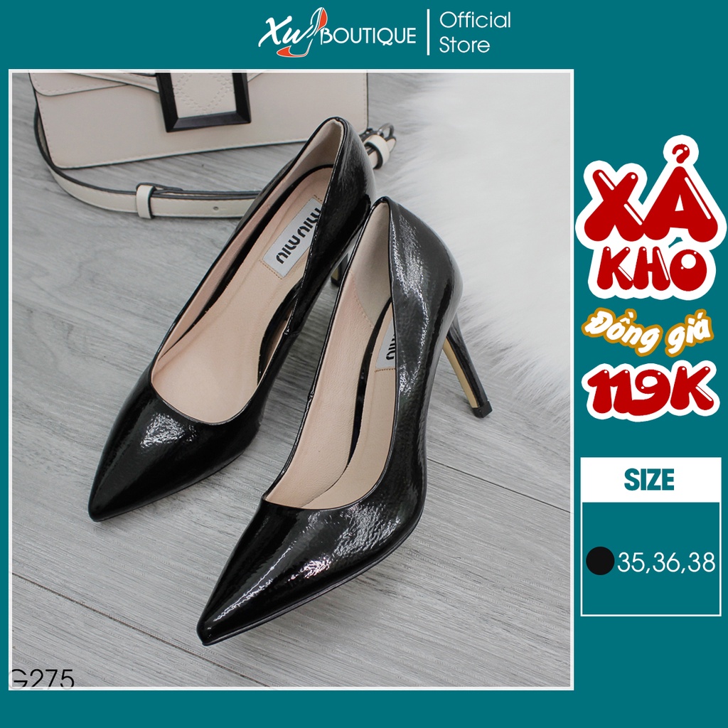 Giày Cao Gót Nữ MiuMiu Mũi Nhọn Dáng Basic Thanh Lịch Gót Cao 8CM - Chất Da Bóng Mềm Êm Chân CG275/76/77