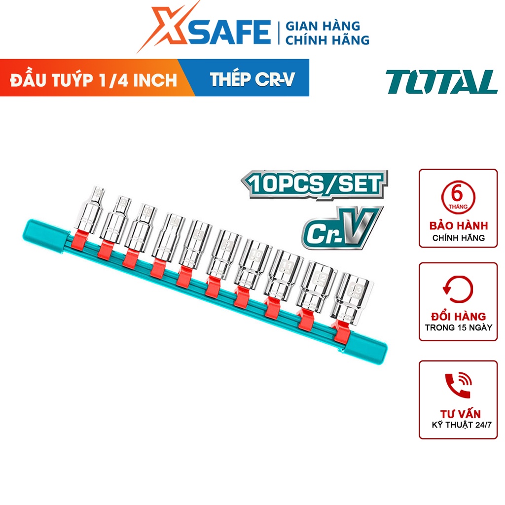 Bộ 10 đầu tuýp 1/4 inch, kích thước  5-6-7-8-9-10-11-12-13-14mm chất liệu 50BV30, thép CrV xử lý nhiệt mạ crom
