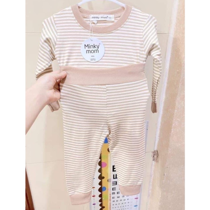 Bộ Quần Áo Dài Tay Kẻ Cạp Cao Minky Mom Cao Cấp Cho Bé SS22-CHICOMA